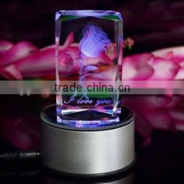 3D laser crystal rose cube with led light