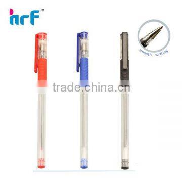 Clear 0.7mm plastic gel pen student with soft grip black /red/blue ink