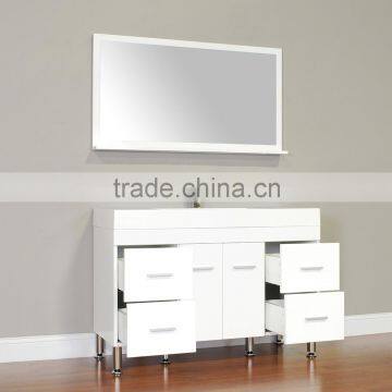 Pure White Wooden Bathroom Vanity With Stainless Steel Legs