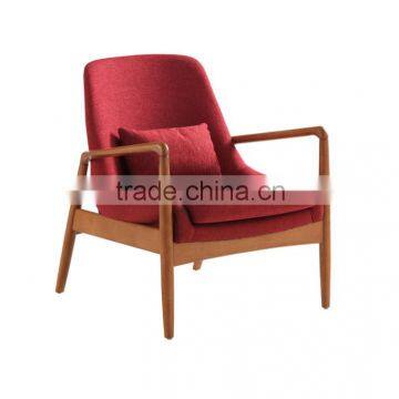 Dixon mid-century modern brown ash finished red fabric upholstered lounge chair