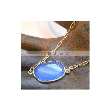 bezel blue chalcedony silver necklaces