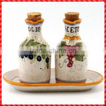 Essential handmade glazed terracotta oil and vinegar dispenser set