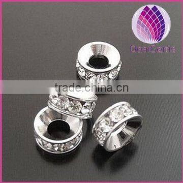 Round Rondelle silver plated 10mm Rhinestone Spacer Beads for Jewellery DIY Making