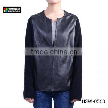 Fashion Cashmere Woman Leather Jacket, Well-Designed Unique Black Jacket