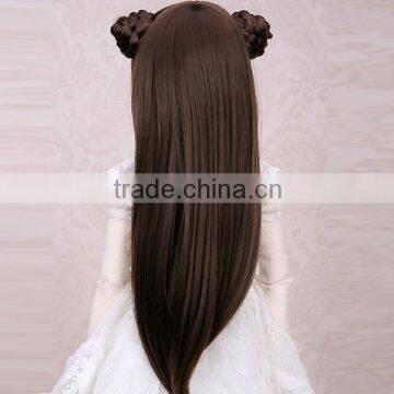 Long Straight Black Bjd/blythe Doll Wig With Two Hair Buns photo-3