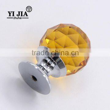 Solid Brass Base Honey Amber Diamond Cut Glass Pulls and Knobs for Cabinets photo-4