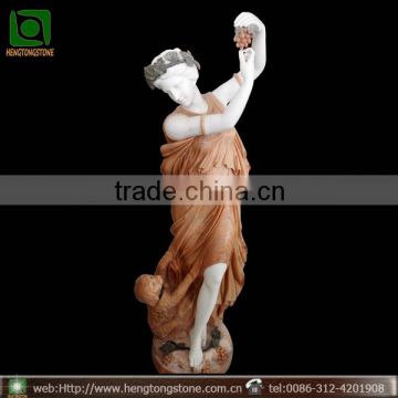 Hand Carved Marble Female Garden Woman with Dog Statue