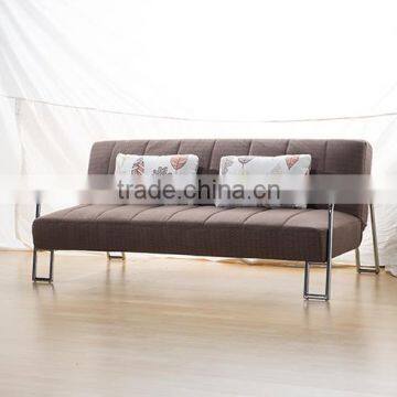 Living Room or Hotel Use Folded Fabric Sofa Bed With Simple Metal Armrest