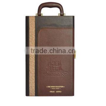 Ou shigu wholesale custom leather 2 bottles of red wine box, dark brown beautiful gift box