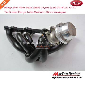 Mertop 3mm Thick Black Coated Toyot* Supra 93-98 2JZ-GTE 2JZ Twin Turbo Divided Flange Turbo Manifold +38mm Wastegate photo-4