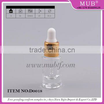 Mini 3ml empty glass bottle short dropper, essential oil glass bottles with aluminum cap dropper