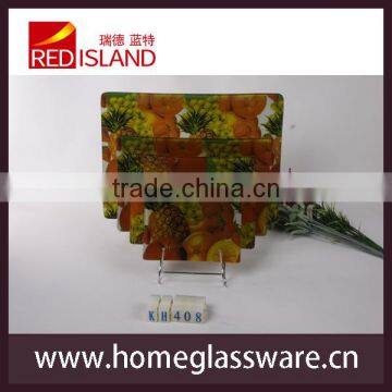 hot sale rectangular tempered glass plate with fruit pattern