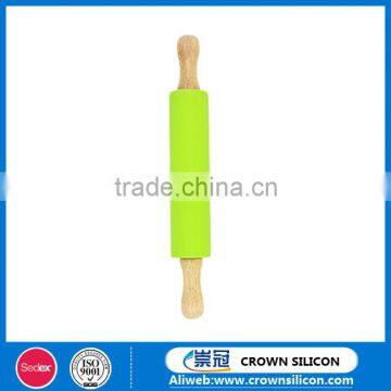 Silicone Rolling Pin With Wooden Handle,Non-stick Silicone Rolling Pin