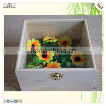 wholesale square glass lid wooden flower rose box