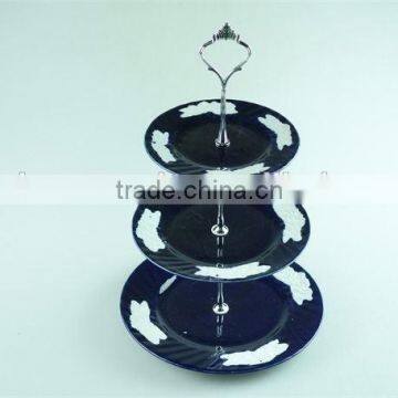 3 Tier Cheap Glazed Ceramic Cake Plate Stand for Weeding/party Use in Stock photo-2