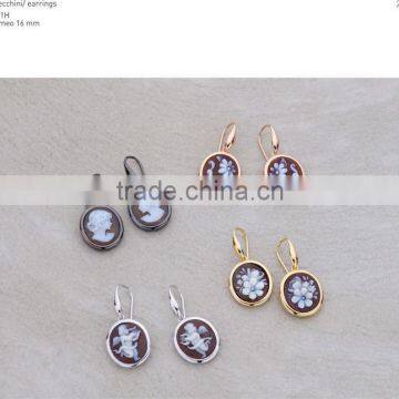 925 Elegant Sterling Silver Vintage Flower And Fairy Cameo Earrings Made in Italy O21H cameo 16mm