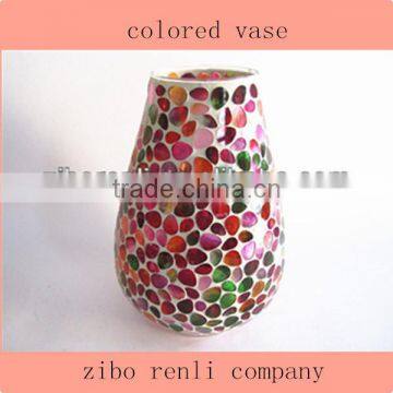 Table Decoration Iridescent Colored Flower Petal Pattern Mosaic Cheap Flat Flower Vase