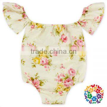 Baby Girls Summer Gift Boutique Cotton Romper Off Shoulder Romper Yellow Flower Flutter Bodysuits