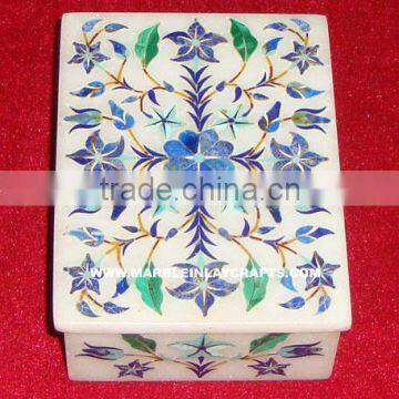 Semi Precious Stone Inlay Marble Jewelry Box Handcrafted