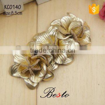 Popular wholesale cheap long gold leather flower for sandal