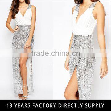 woman sequin long skirt with slit