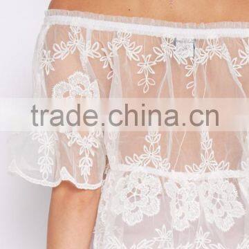 OEM Supply Short Sleeve off Shoulder Woman Lace Tops Summer Sexy Women Tops photo-6