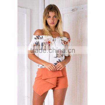 Floral Print off Shoulder Fancy Top Hot Sale Saree Blouse Patterns photo-3