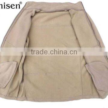 Custom Oem Creamy White Plain Zipper-up Warm Windproof Polar Fleece Men's Coat photo-3