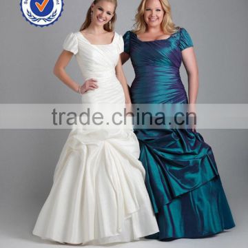 Taffeta A-line boat neckline short sleeve fat women dress