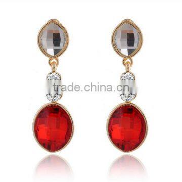 Red semi-precious luxury crystal pendant earrings fashion style women loved stud earrings wholesale 2016