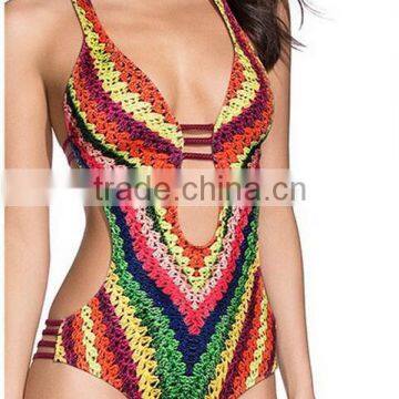 latest string handmade crochet sexy one piece thong swimwear