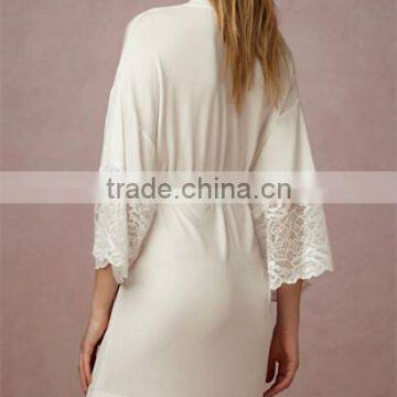 Woman Kimono Lace Robe Kimono Plain White Crochet Design Fshion Bridesmaid Robe photo-2