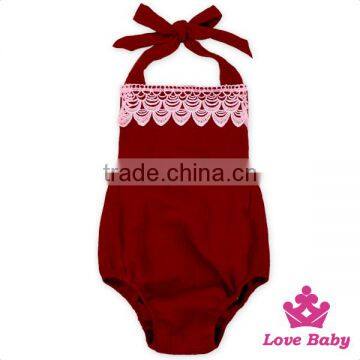 HYB148 Lovebaby Wholesale Pink Lace Front Half Romper Plain Navy Cotton Organic Cotton Jumpsuit photo-2