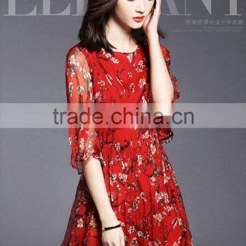 High Quality Real Silk Half Sleeve Round Neck Printed Summer Long Dress Latest Dress Designs photo-3