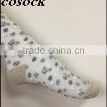 Flower Jacqaurd Women Lovely Ankle High Transparent Nylon Summer Socks photo-3