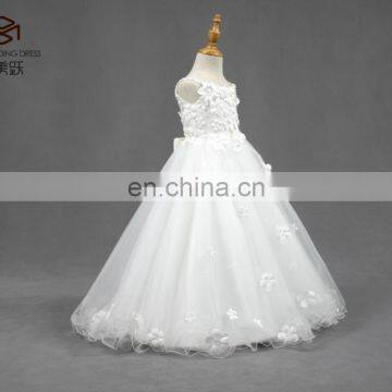 2017 China Supplier Wholesale Children Party Girls white applique and beading Sleeveless flower girl dresses