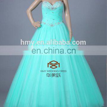 Quinceanera Dresses Strapless Sweetheart Beaded Lace Up Back Ruffles Ball Gown Prom Dress HMY-D145