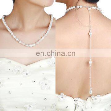 Wedding Bridal Jewelry Pearl Drop Back Chain Backdrop Necklace