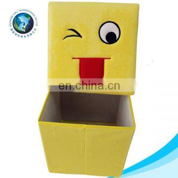 Wholesale cheap home fancy storage box chair set cartoon cute 2 in 1 soft plush emoji foldable toy storage box