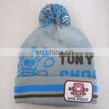 HOT SELL LOVELY JAPAN-STYLE HIGH QUALITY JACQUARD KNITTED HAT WITH HEAT TRANSFER LOGO