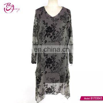 Latest Design Asymmetric Hem Long Sleeve Floral Maxi Dress