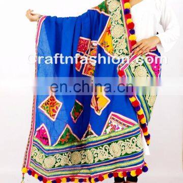 Gujarati Embroidery Mirror Work Dupattas- Yellow Kutch Embroidered Cotton Dupatta- Traditional Lace Work Dupatta photo-5