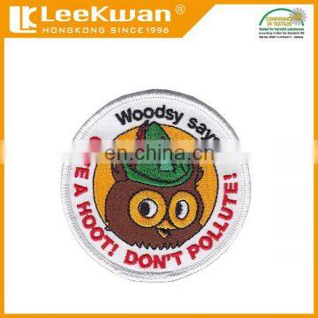 Durable custom Owl embroidered patch with merrowed border