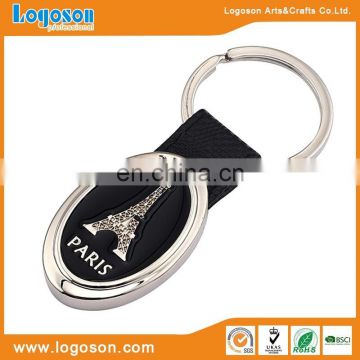 Wholesale paris embossed logo custom metal leather key chain