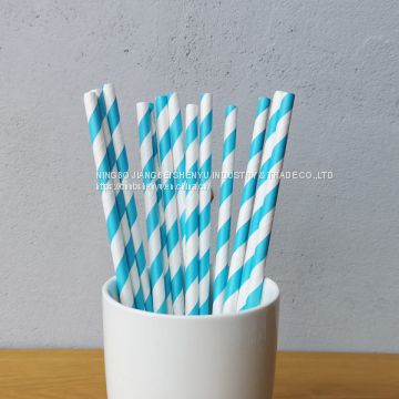 Blue Big Striped Drinking Paper Straws