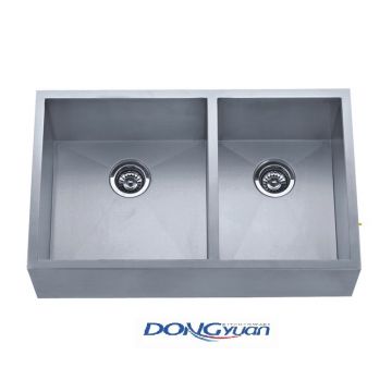 Guangdong Dongyuan Kitchenware Zero Radius Double Bowl Farmhouse Apron Front Kitchen Sink (DY-H-HA129L)