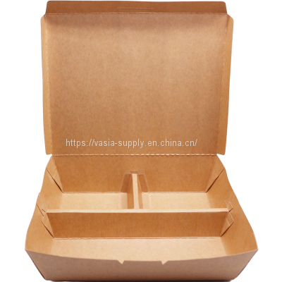 Disposable 2 3 5 compartment brown paper food box for take away fast food restaurant salad sushi fried chips