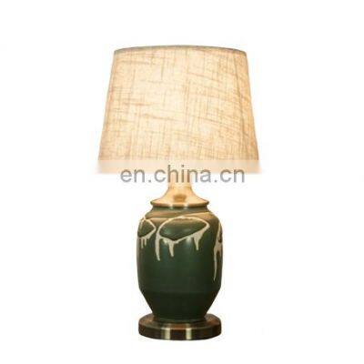 Malaysian style chinese porcelain ceramic table lamp with pleated fabric lampshade and base switch