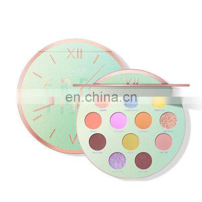 Clock Round Palette Style Sticker Your Own Logo 12 Color Makeup Pan Pink Eyeshadow Container Palette With Large Mirror