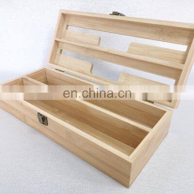 2 and 1 Kitchen Drawer Storage Bamboo Paper Aluminum Foil Plastic Wrap Dispenser with Cutter